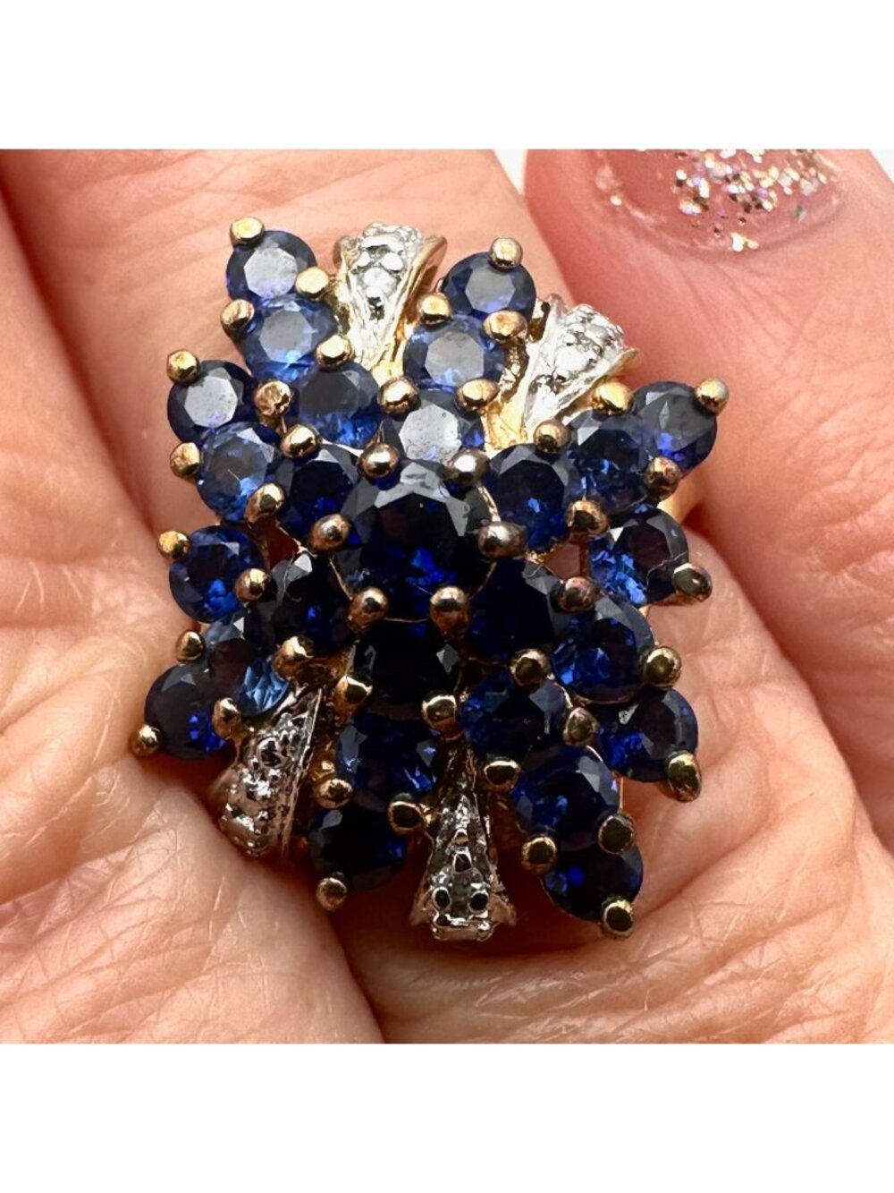 Ross Simons Blue Sapphire Diamond Gold Plated Sterling Silver Ring Size 7
